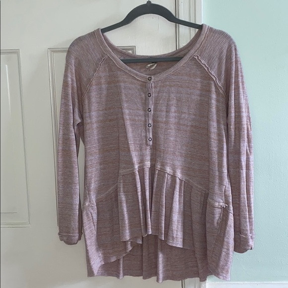 Free People Hi-Low Coastline Peplum Henley Tee - Picture 2 of 6